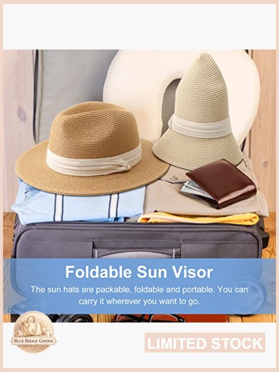 Women Wide Brim Straw Sun Hat Travel Beach Fedora Roll up Hats UPF 50+